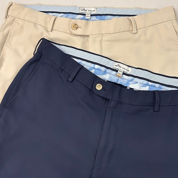 Peter Millar Pants Mens 35 Tan/Navy Performance Stretch Golf Chino Lot of 2